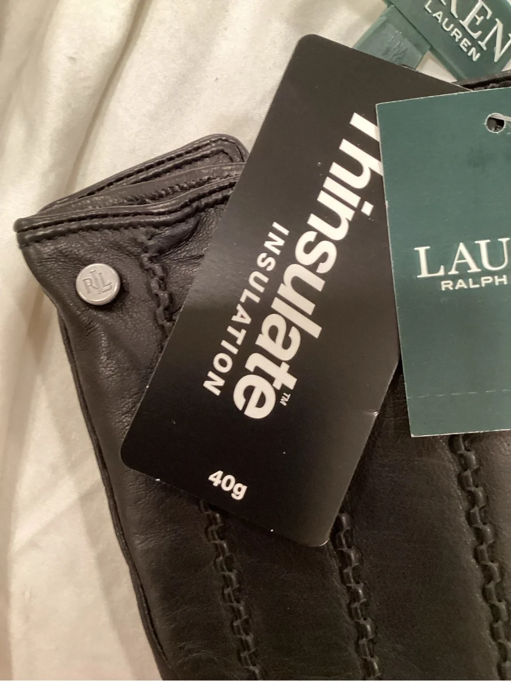 Lauren Ralph Lauren Black Leather Women's Gloves NWTS Large